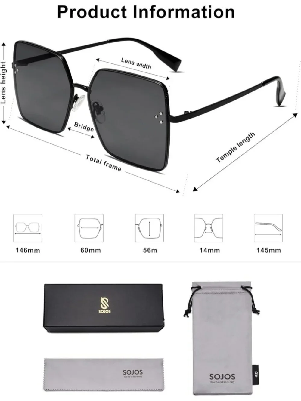 SOJOS Women's Trendy Square Sunglasses UV Protection Sunnies SJ1170 Black